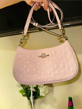COACH Teri Signature Embossed Pale Pink Shoulder Bag